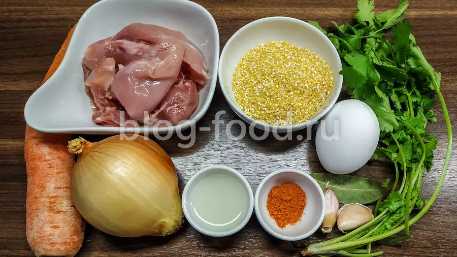 Грузинский куриный суп с кукурузной крупой