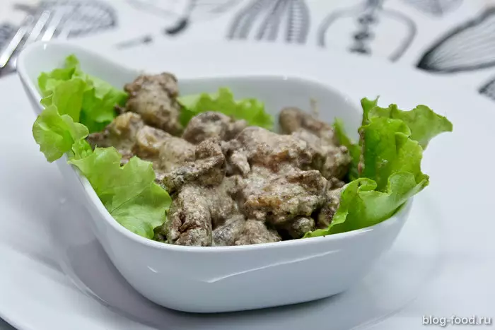 Куриная печень в&nbsp;сливках с&nbsp;грибами
