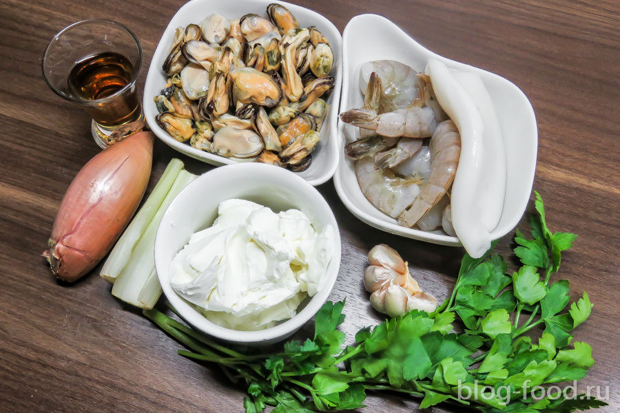 Лазанья с морепродуктами (рыба зубатка, креветки и гребешки)