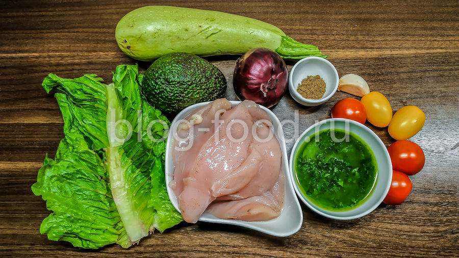 Тёплый салат с курицей и авокадо